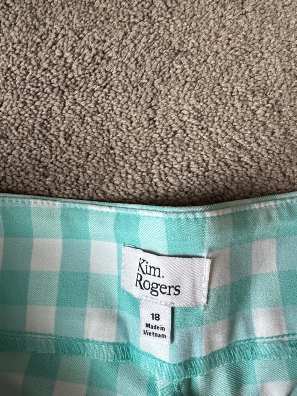 Kim Rogers Aqua Green White Gingham Pull On Tummy Control Bermuda Shorts SIZE 18